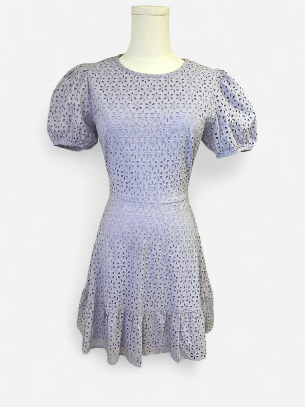 Speechless Lilac Eyelet Puff-Sleeve Mini Dress